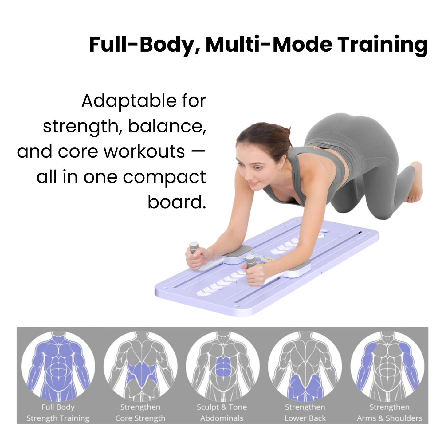Woman using a pilates board displaying full-body training 